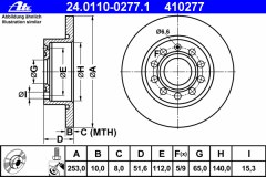 Диск тормозной задн, AUDI для SKODA OCTAVIA II Combi (1Z5) 1.4 2006-2013, код двигателя BUD,CGGA, V см3 1390, кВт 59, л.с. 80, бензин, Ate 24011002771